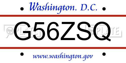 G56ZSQ District Of Columbia License Plate