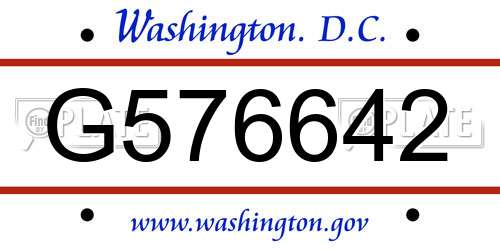 G576642 District Of Columbia License Plate