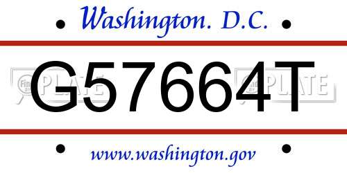 G57664T District Of Columbia License Plate