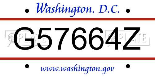 G57664Z District Of Columbia License Plate
