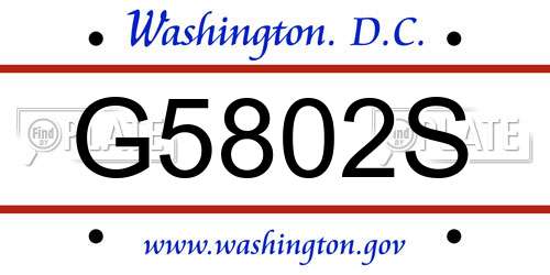 G5802S District Of Columbia License Plate