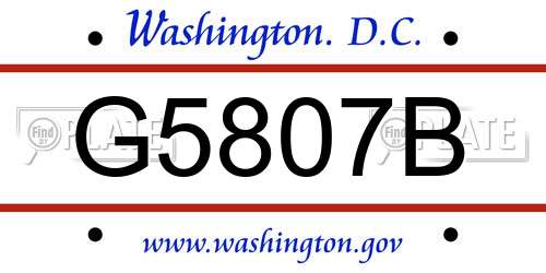 G5807B District Of Columbia License Plate