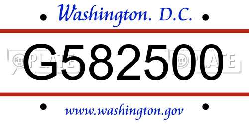 G582500 District Of Columbia License Plate