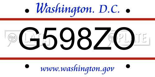 G598ZO District Of Columbia License Plate