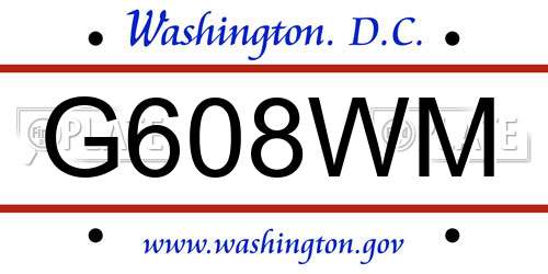 G608WM District Of Columbia License Plate