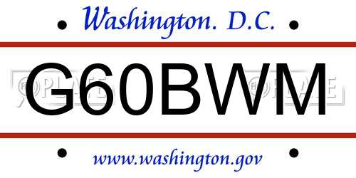 G60BWM District Of Columbia License Plate