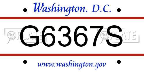 G6367S District Of Columbia License Plate