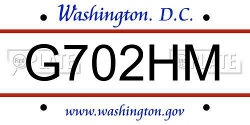 G702HM District Of Columbia License Plate