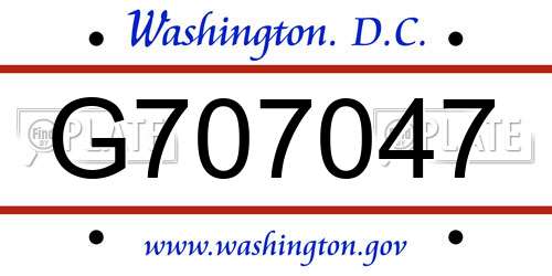 G707047 District Of Columbia License Plate