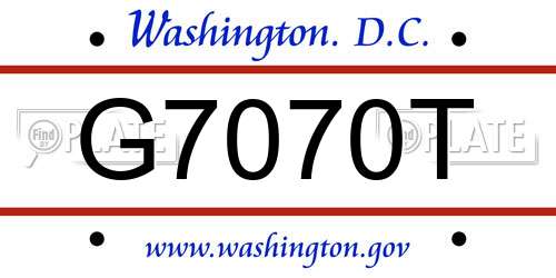 G7070T District Of Columbia License Plate