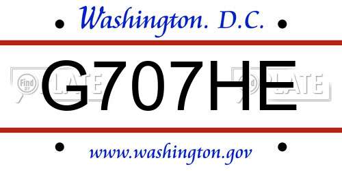 G707HE District Of Columbia License Plate