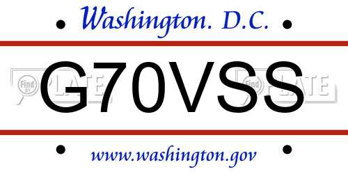 G70VSS District Of Columbia License Plate