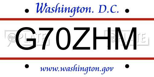 G70ZHM District Of Columbia License Plate