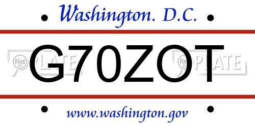 G70ZOT District Of Columbia License Plate