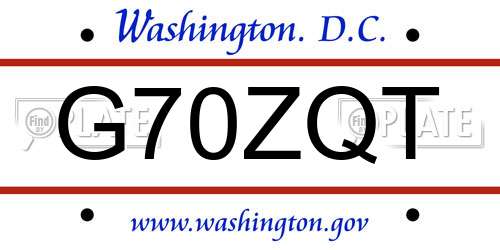 G70ZQT District Of Columbia License Plate
