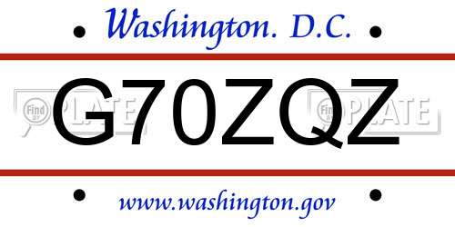 G70ZQZ District Of Columbia License Plate