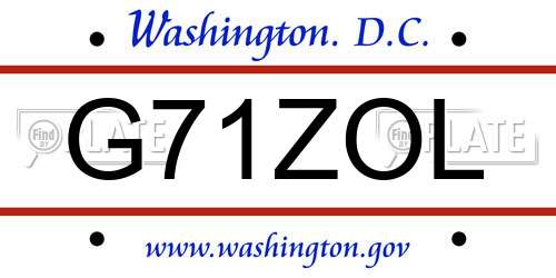 G71ZOL District Of Columbia License Plate