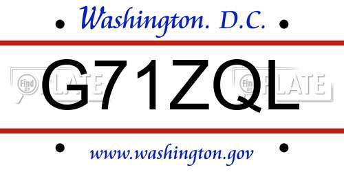 G71ZQL District Of Columbia License Plate