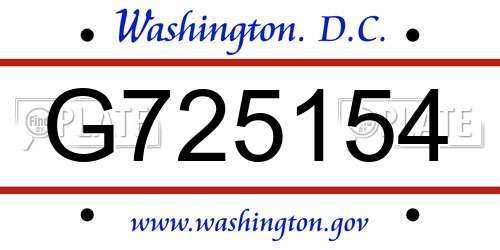 G725154 District Of Columbia License Plate