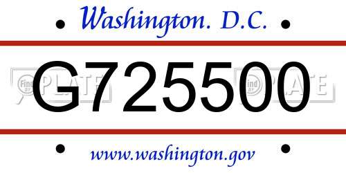 G725500 District Of Columbia License Plate