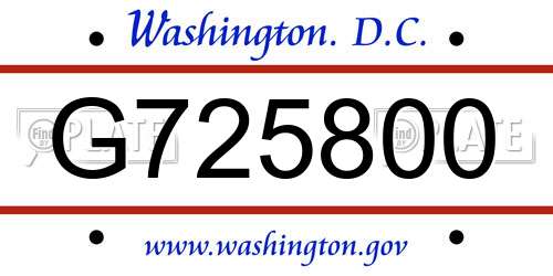 G725800 District Of Columbia License Plate
