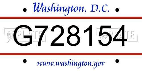 G728154 District Of Columbia License Plate