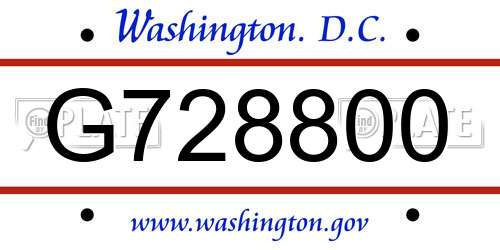 G728800 District Of Columbia License Plate