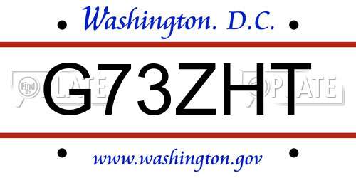 G73ZHT District Of Columbia License Plate