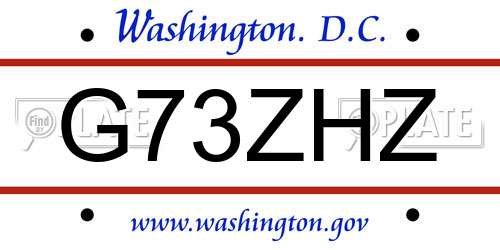 G73ZHZ District Of Columbia License Plate