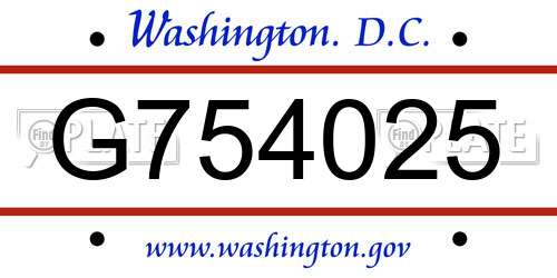 G754025 District Of Columbia License Plate