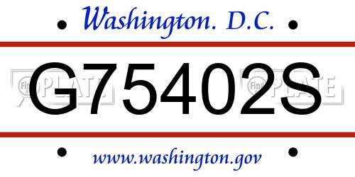 G75402S District Of Columbia License Plate