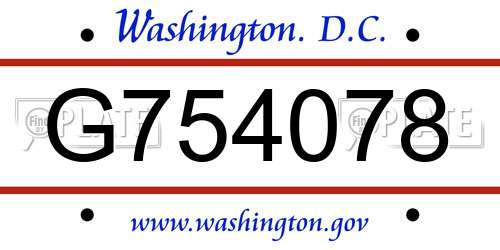 G754078 District Of Columbia License Plate