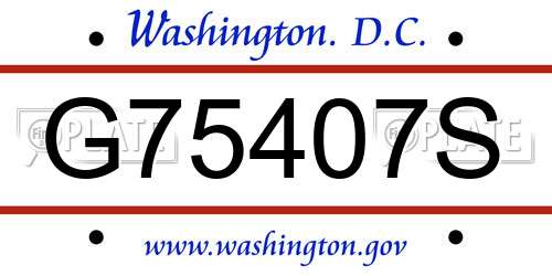 G75407S District Of Columbia License Plate