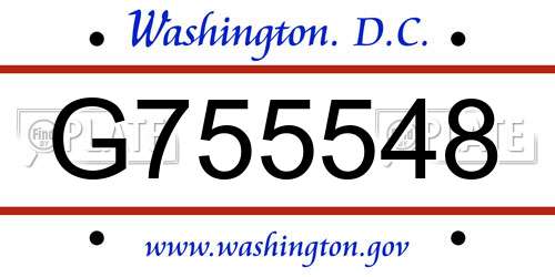 G755548 District Of Columbia License Plate