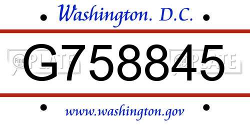 G758845 District Of Columbia License Plate