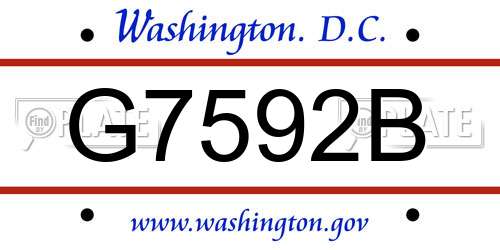 G7592B District Of Columbia License Plate