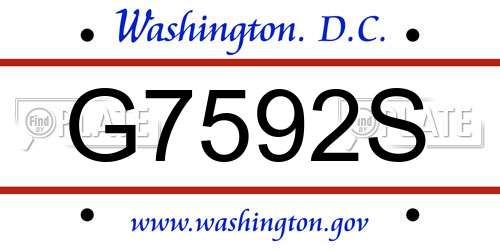 G7592S District Of Columbia License Plate