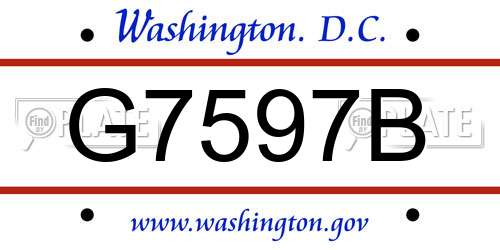 G7597B District Of Columbia License Plate