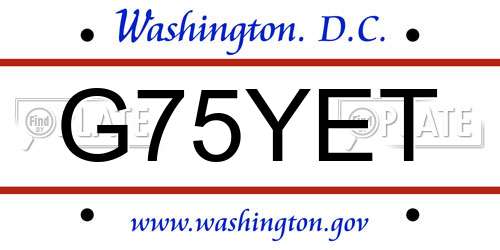 G75YET District Of Columbia License Plate
