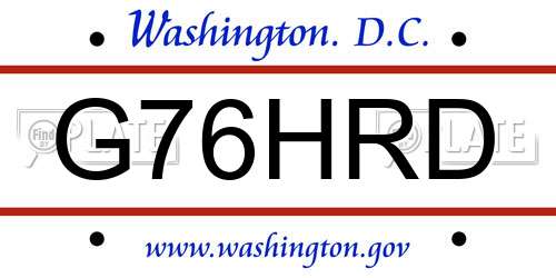 G76HRD District Of Columbia License Plate