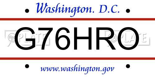 G76HRO District Of Columbia License Plate