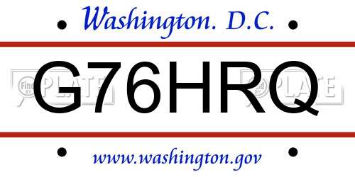 G76HRQ District Of Columbia License Plate