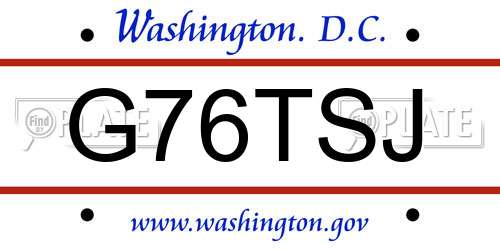 G76TSJ District Of Columbia License Plate