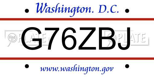 G76ZBJ District Of Columbia License Plate