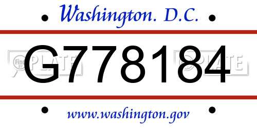 G778184 District Of Columbia License Plate
