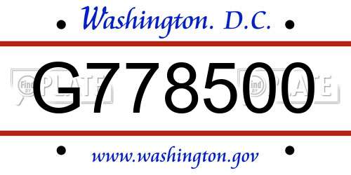 G778500 District Of Columbia License Plate