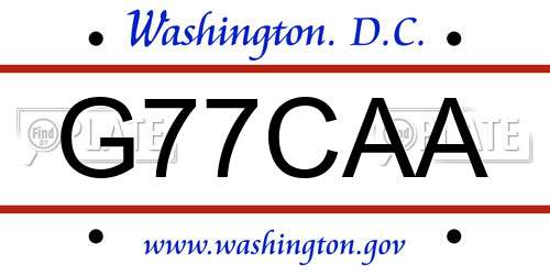 G77CAA District Of Columbia License Plate