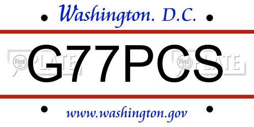 G77PCS District Of Columbia License Plate