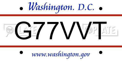 G77VVT District Of Columbia License Plate