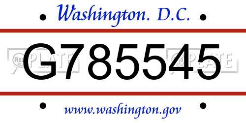G785545 District Of Columbia License Plate